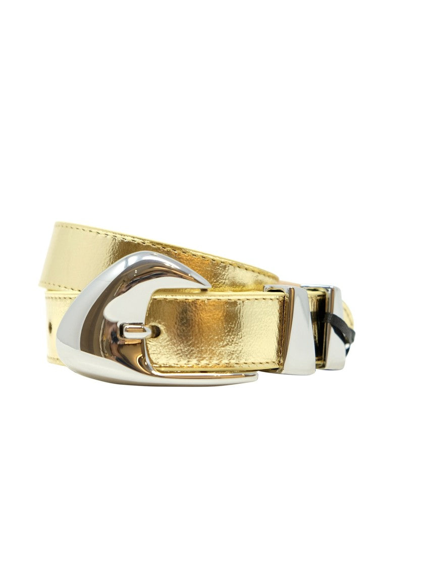 By Far Gold Leather Moore Metallic Belt