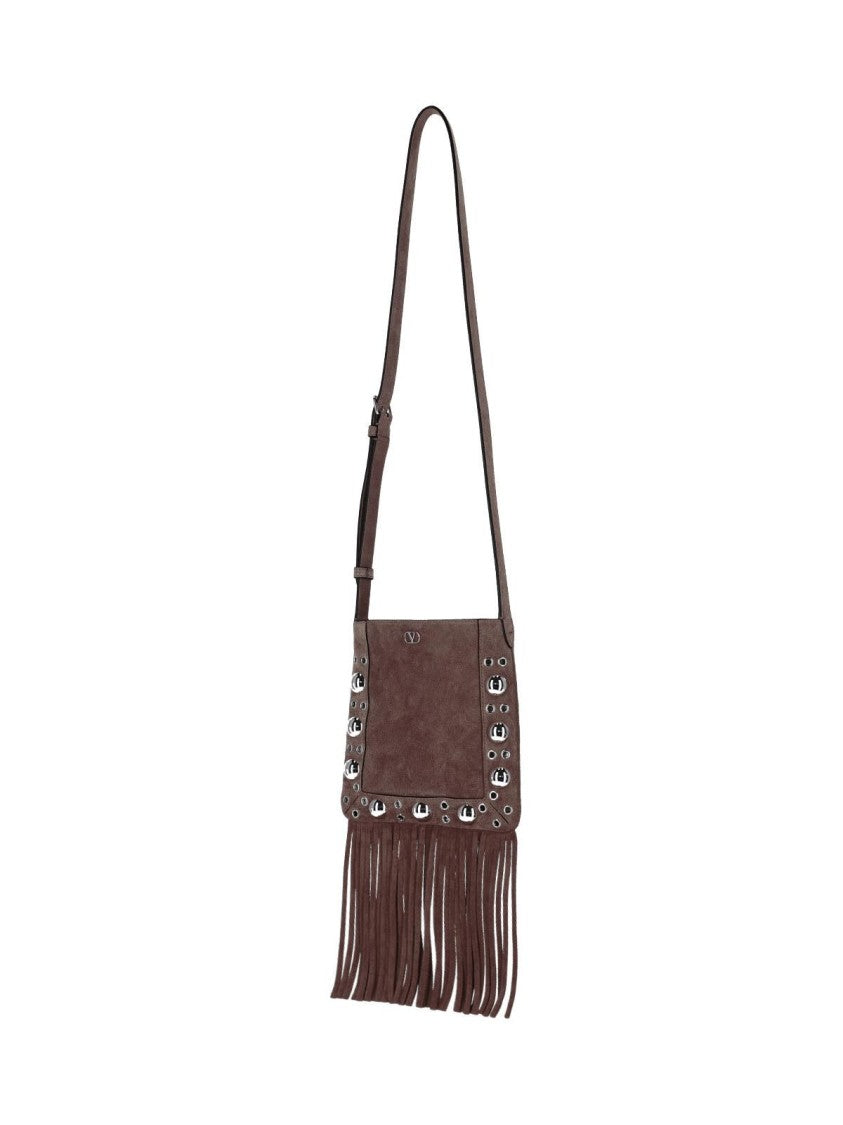 Valentino Garavani Small Dark Brown Suede Shoulder Bag