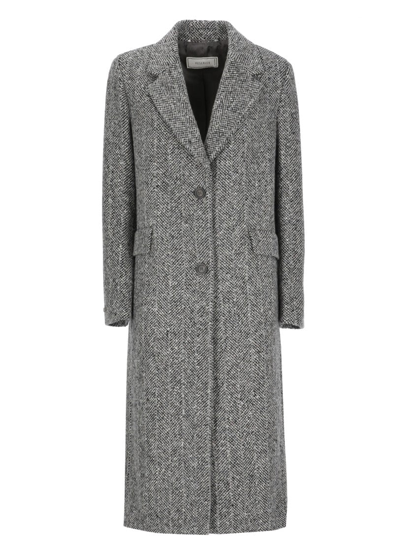 Peserico Grey Sequined Herringbone Wool Coat