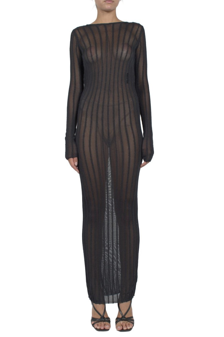 The Attico Black Sheer Striped Viscose-Blend Maxi Dress