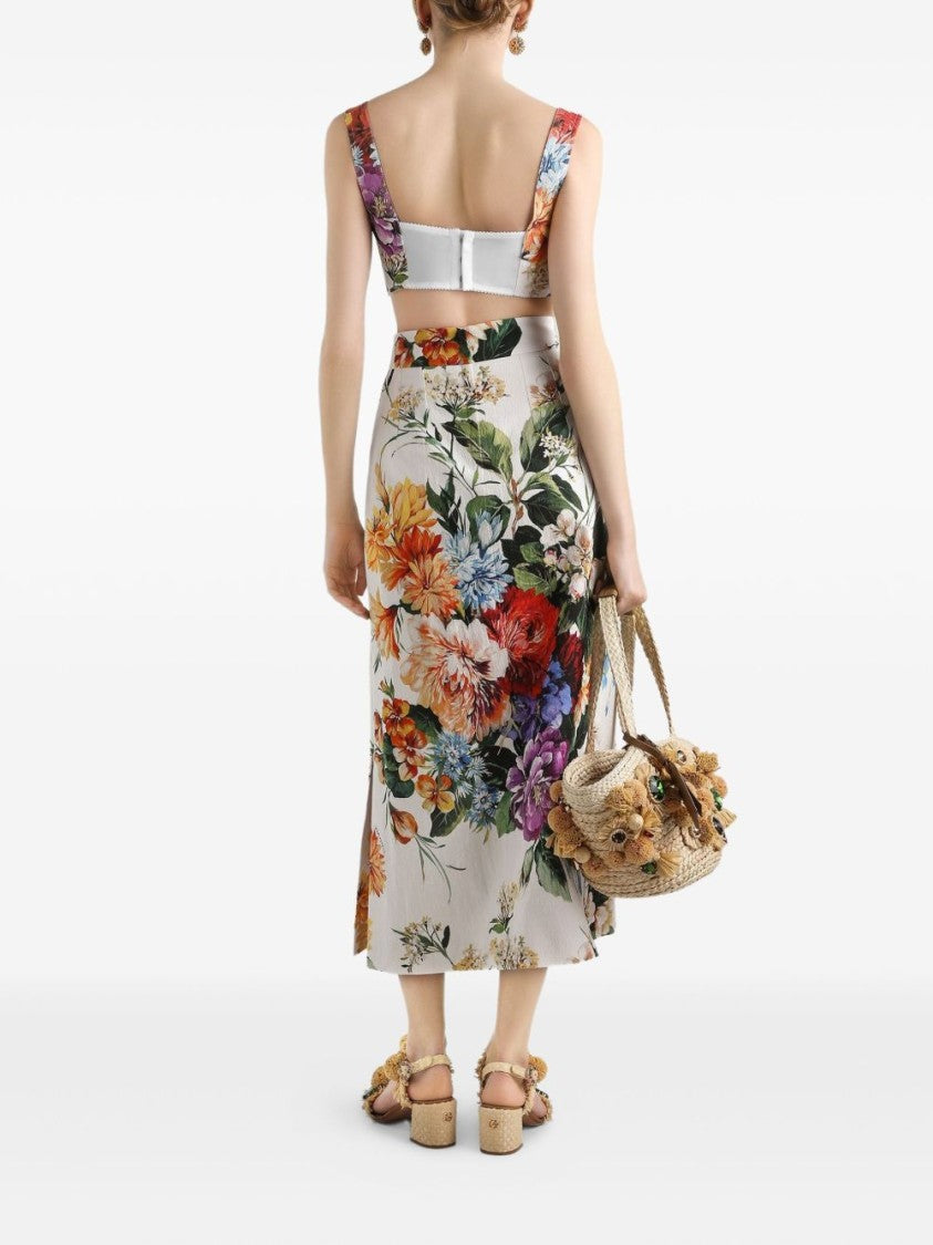 Dolce & Gabbana Floral Print Midi Skirt With Side Slit