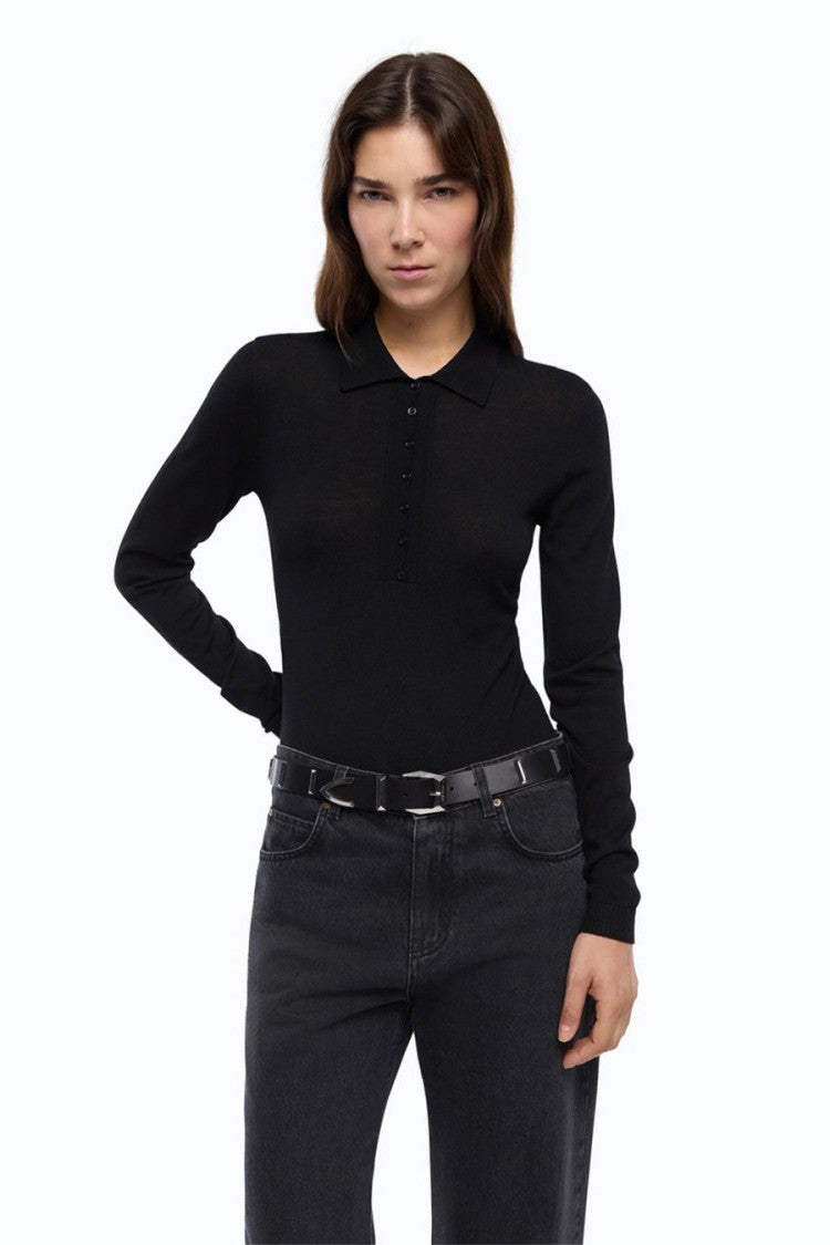 Pinko Black Wool Polo Top Bodysuit