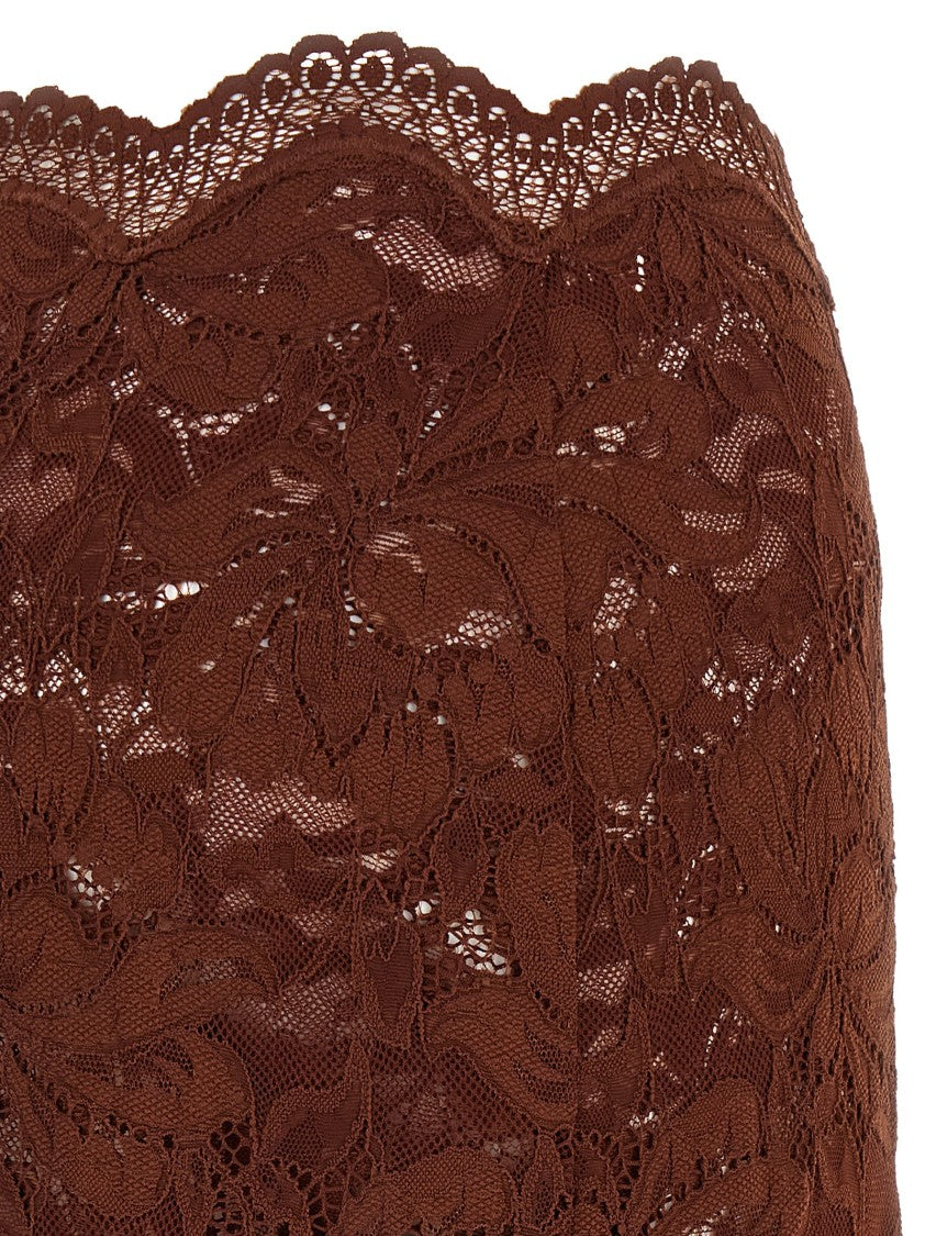 Paco Rabanne Stretch Lace Midi Skirt With Asymmetric Hem