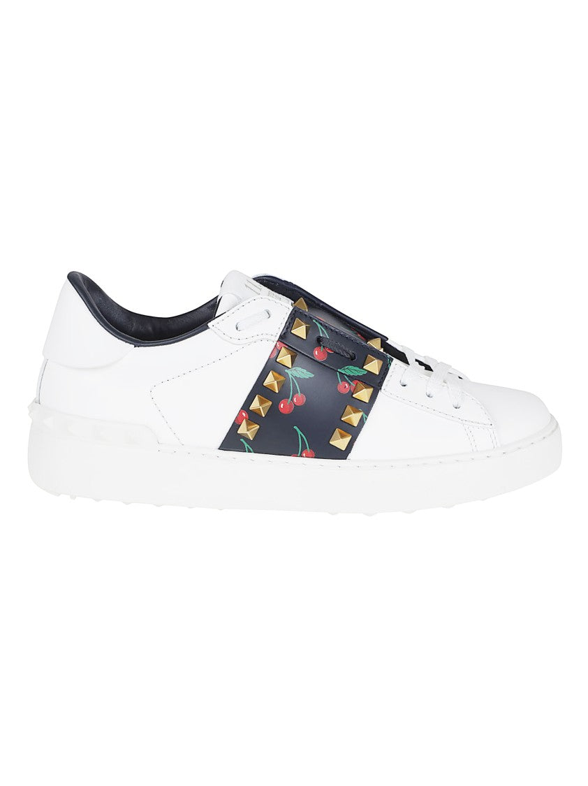 Valentino Garavani Rockstud Untitled Calfskin Sneakers With Cherry Motif