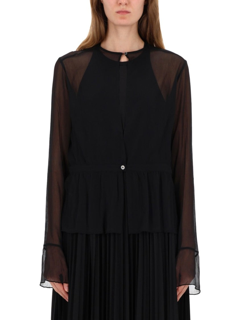 Our Legacy Sheer Long-Sleeved Top With Peplum Hem And Keyhole Closure