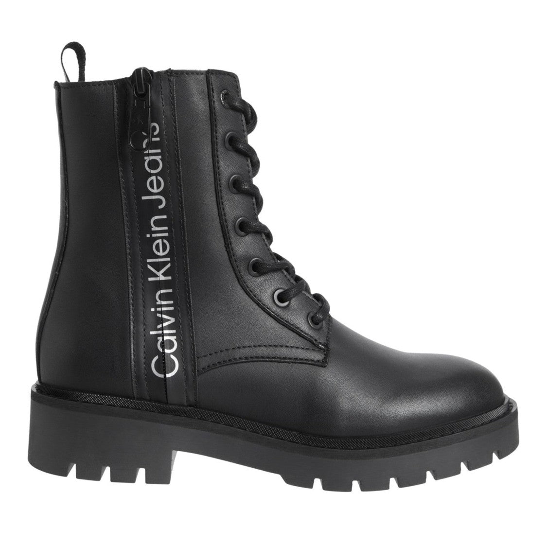 Calvin Klein Jeans Black Chunky Sole Leather Combat Boots