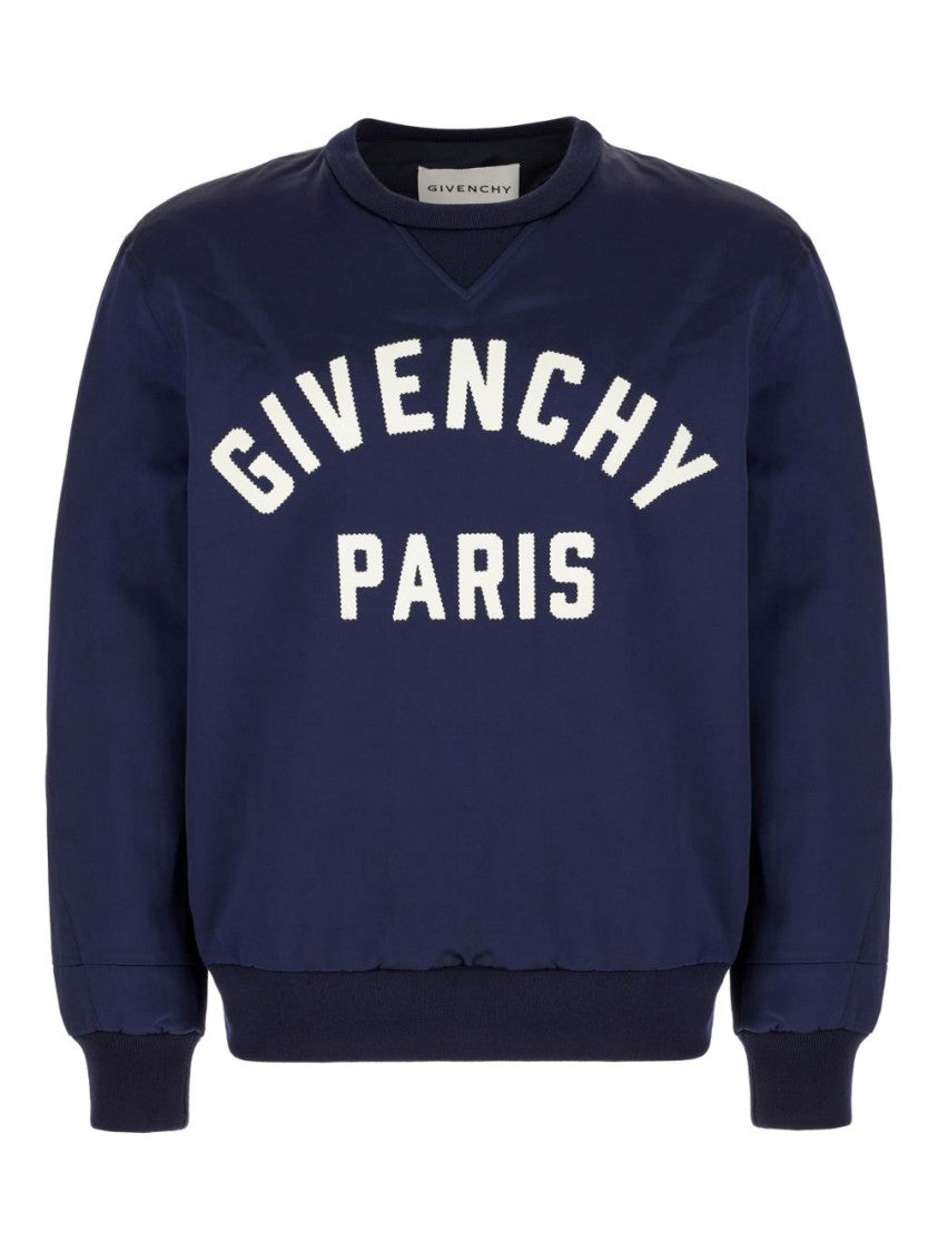 Givenchy Blue Ribbed Trim Logo Patch Sweater