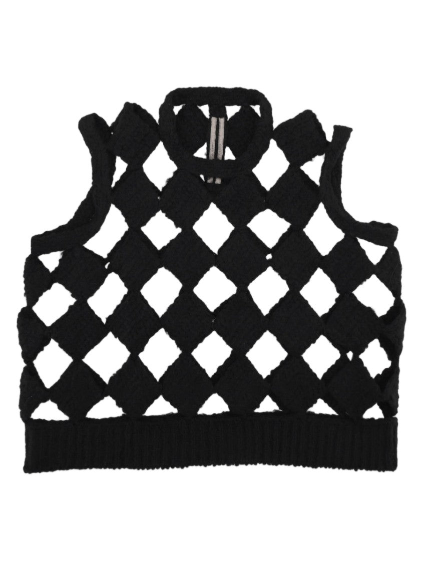 Rick Owens Black Cropped Lattice Cashmere-Silk Sweater