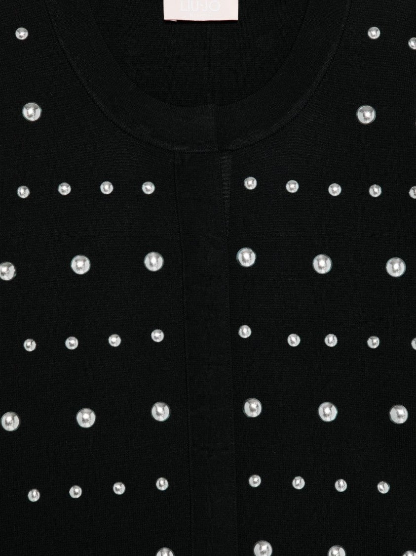 Liu Jo Rhinestone-Embellished Black Cropped Cardigan