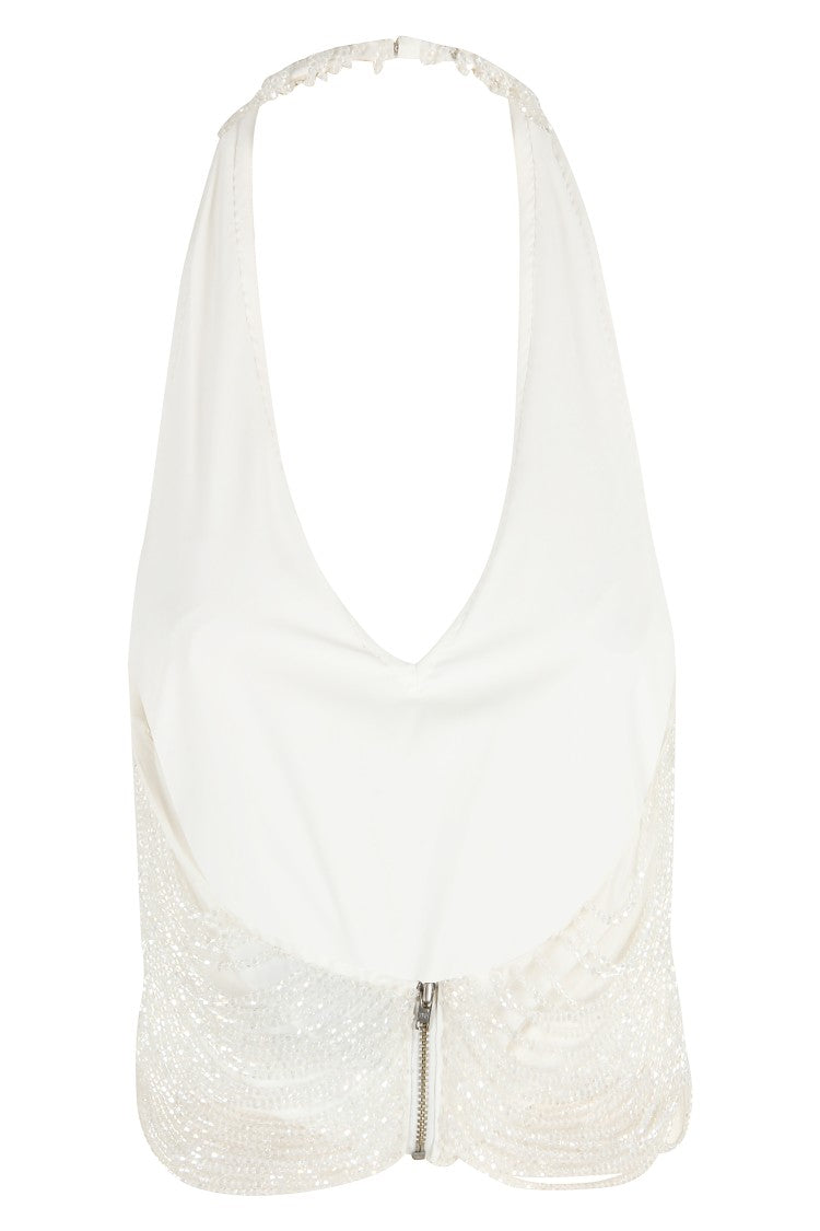 Giuseppe Di Morabito V-Neck Beaded Top With Back Closure