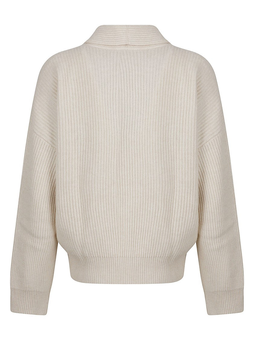 Brunello Cucinelli Ribbed Knit Cashmere Sweater With Wrap-Style Front