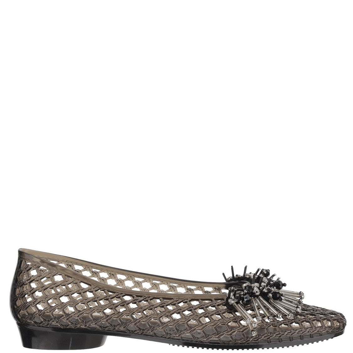 Heavenly Jelly Transparent Mesh Ballerina Flats With Decorative Beading