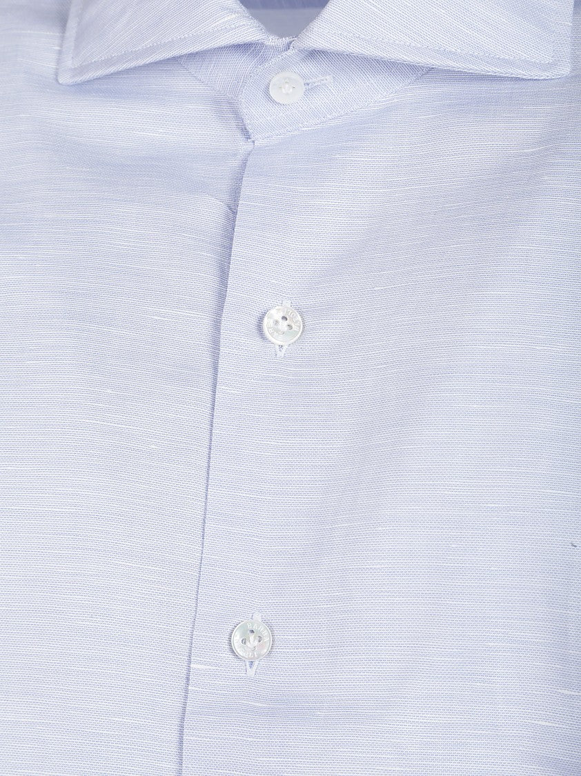 Barba Napoli Cotton-Linen Long Sleeve Classic Collar Shirt