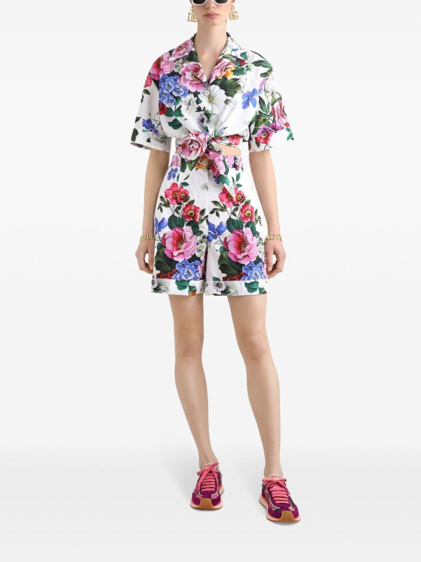 Dolce & Gabbana Floral Print Shorts With High Waist And Tailored Hem