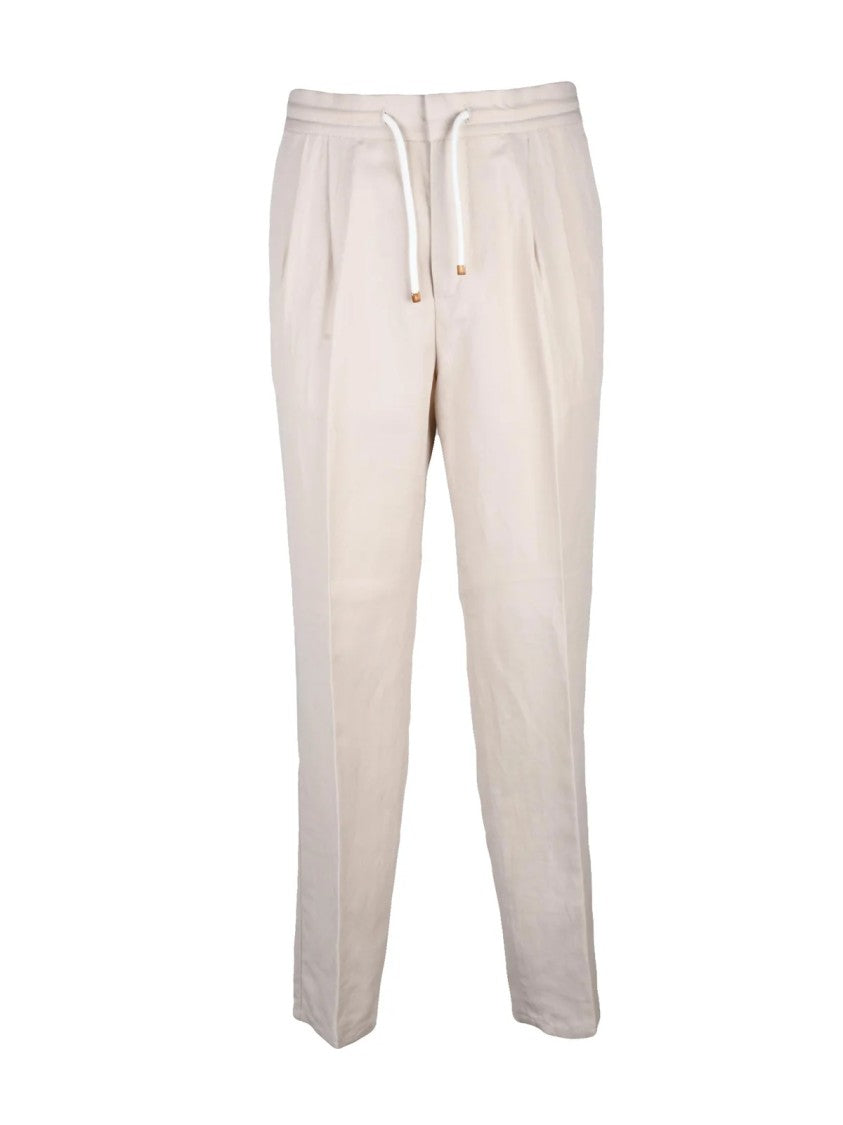 Brunello Cucinelli Beige Straight-Leg Linen-Cotton Jogger Pants