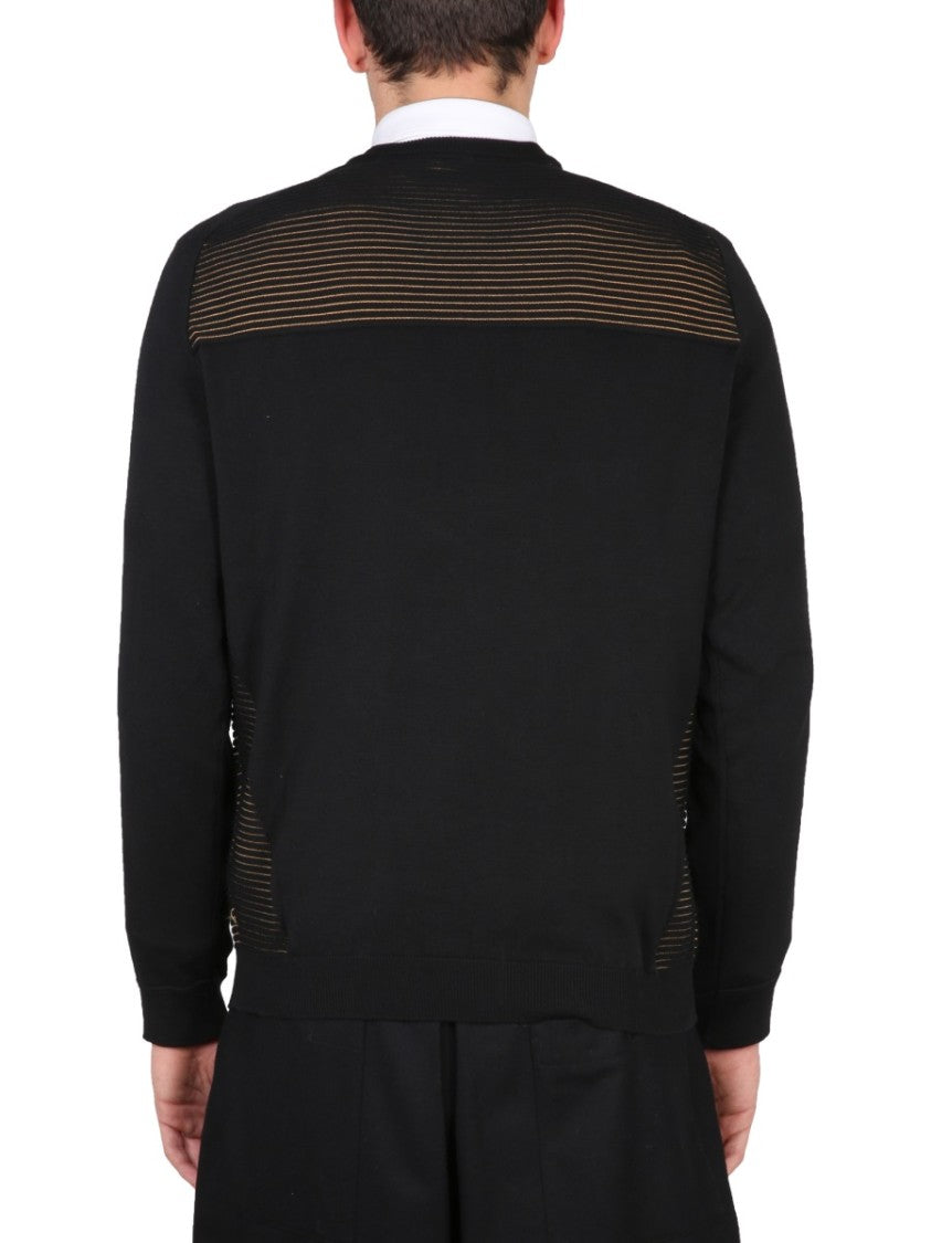 Boss Black Sheer Striped Panel Cotton Sweatshirt