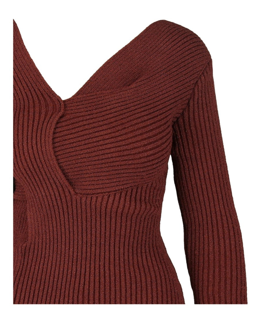 Bottega Veneta V-Neck Twist Knit Sweater With Asymmetrical Neckline
