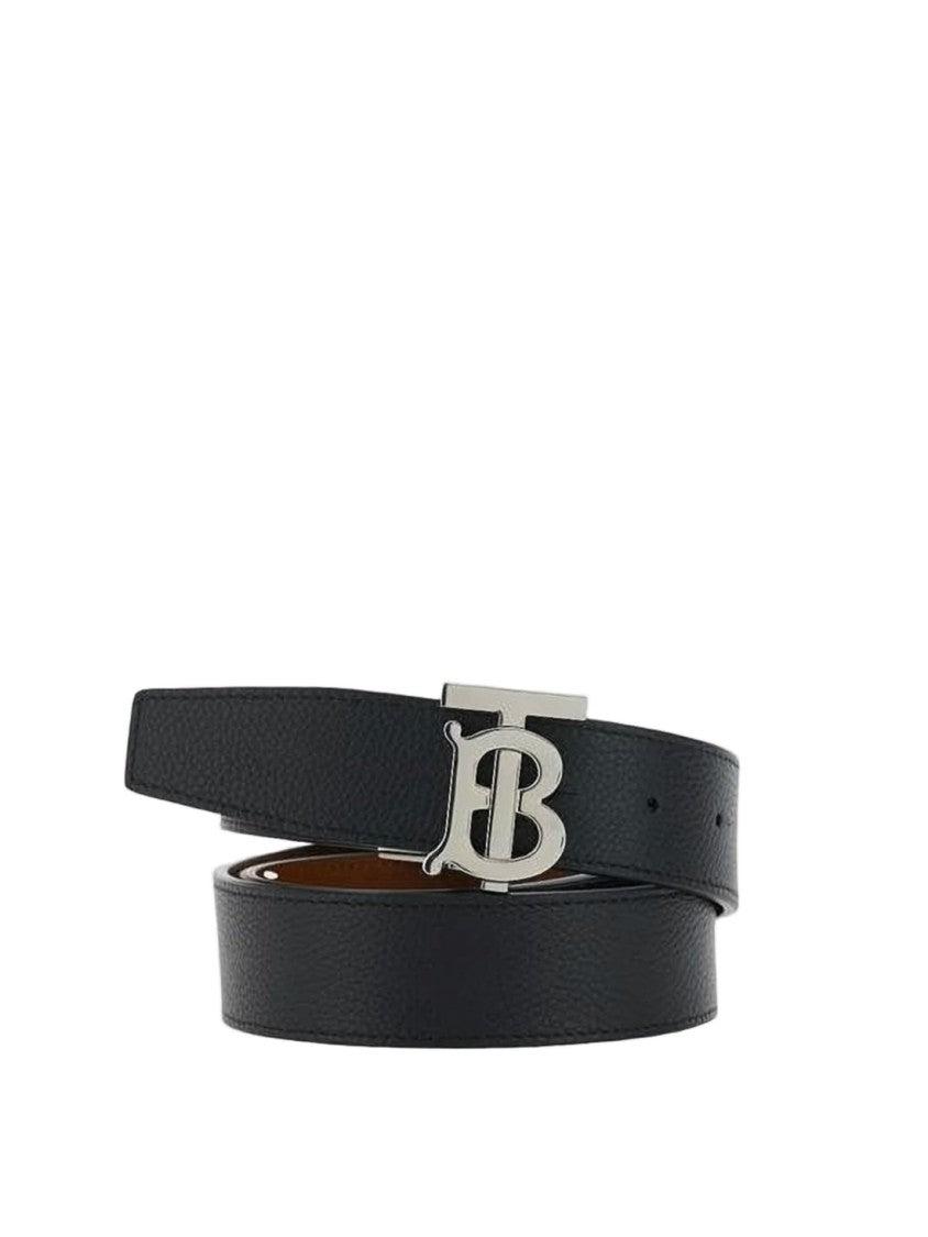Burberry Textured Calfskin Belt With Interlocking Tb Buckle