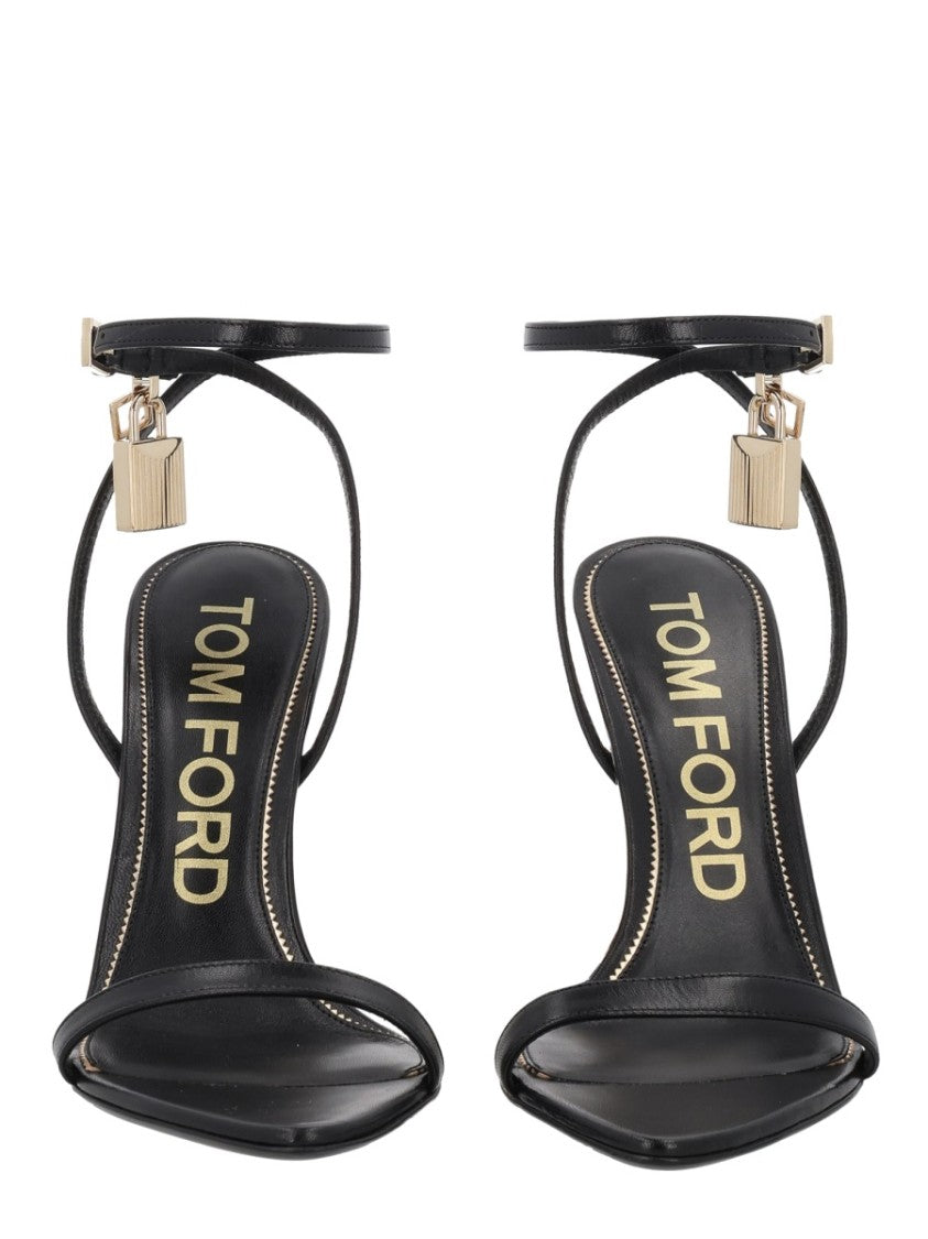 Tom Ford Black Padlock Charm Metallic Stiletto Sandals