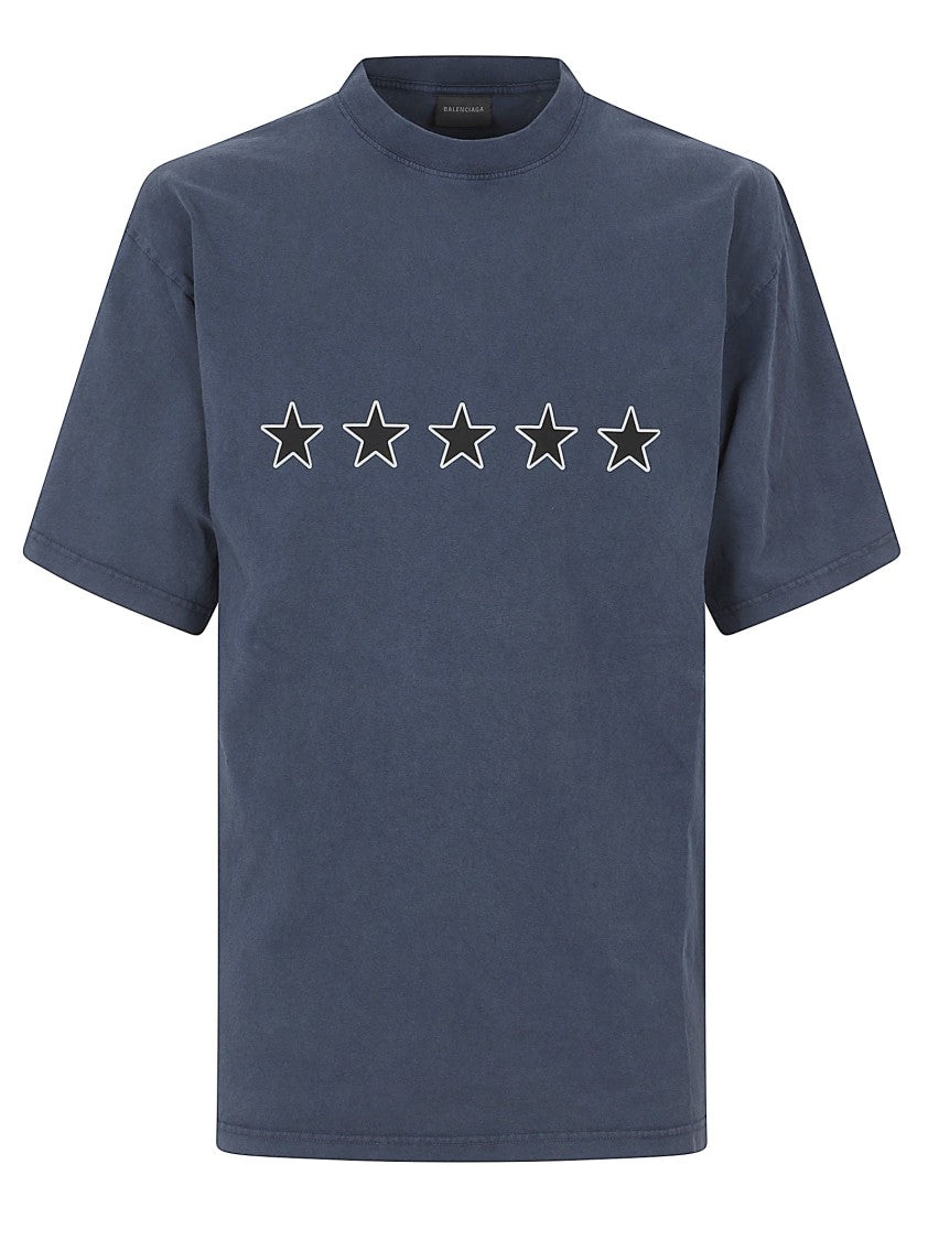 Balenciaga Washed Effect Oversized T-Shirt With Logo Prints