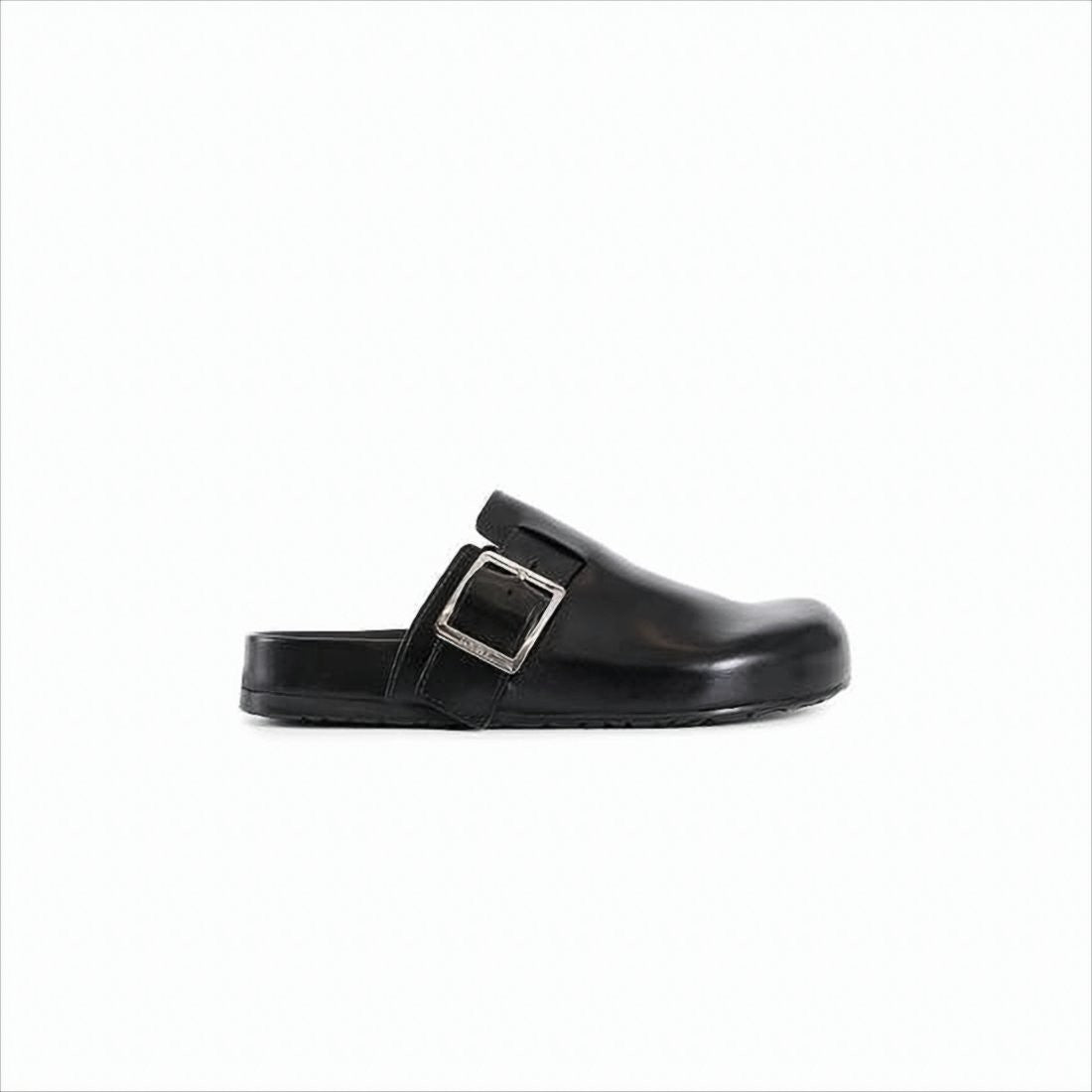 Loewe Black Calf Leather Mule With Silver Buckle Detail