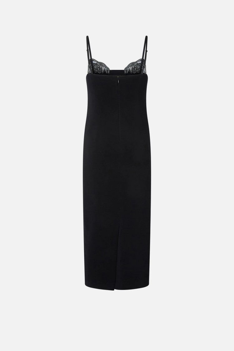 Pinko Black Rhinestone Bust Ruched Viscose-Blend Midi Dress