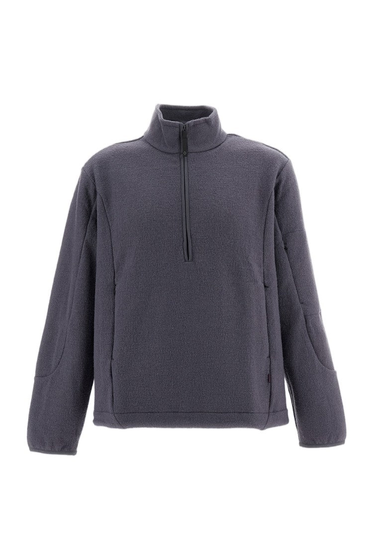 Pas Normal Studios Grey Off-Race Boiled Wool Half-Zip Knit Sweater