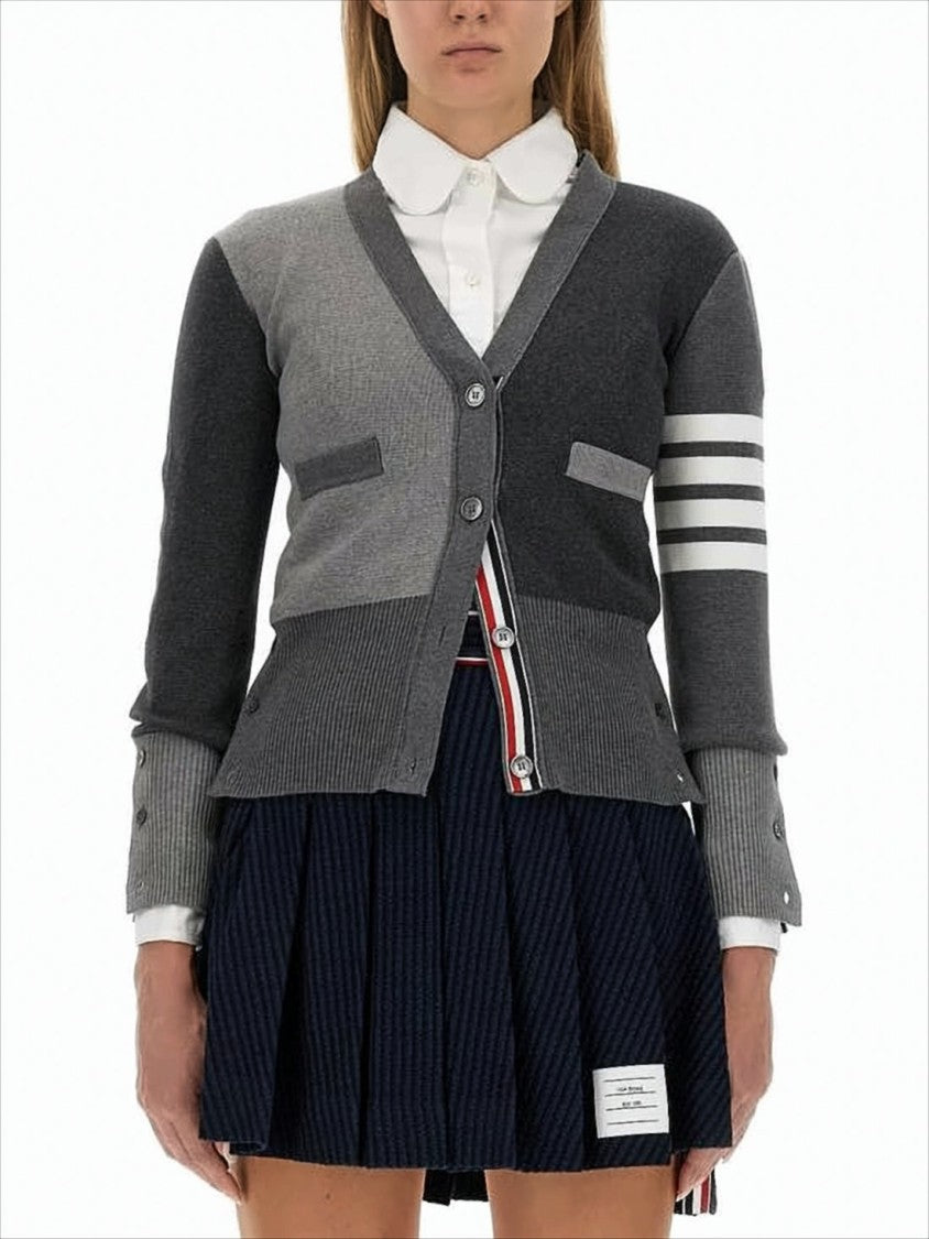 Thom Browne Patchwork Design Grey Cotton Cardigan