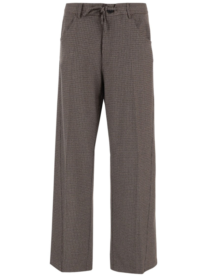 Darkpark Brown Pied De Poule Stretch-Viscose Cropped Pants