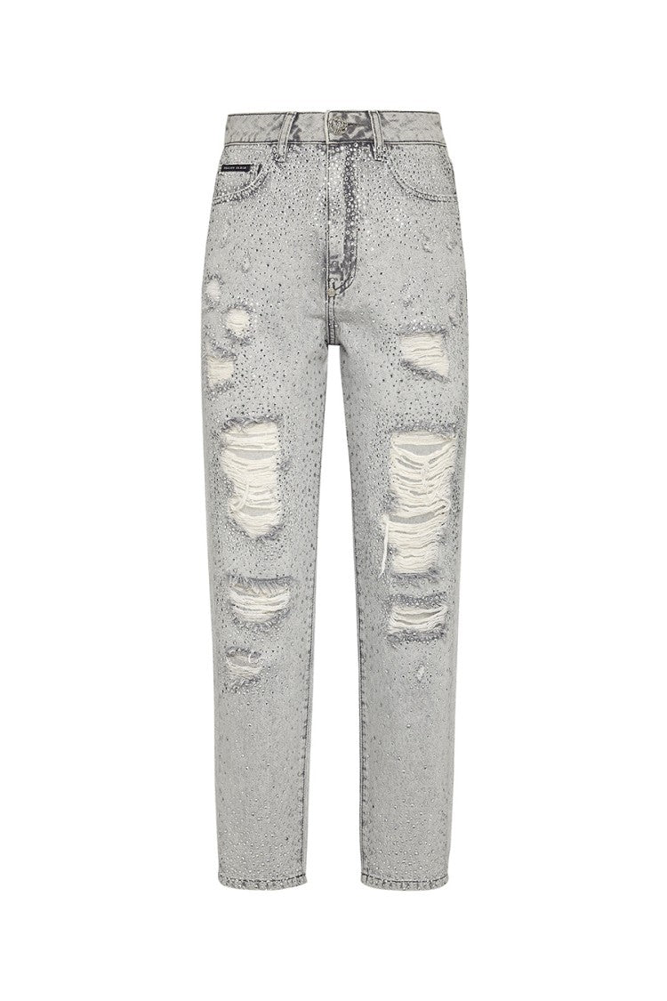 Philipp Plein Distressed High-Waisted Denim Jeans With Stretch And Ripped Details