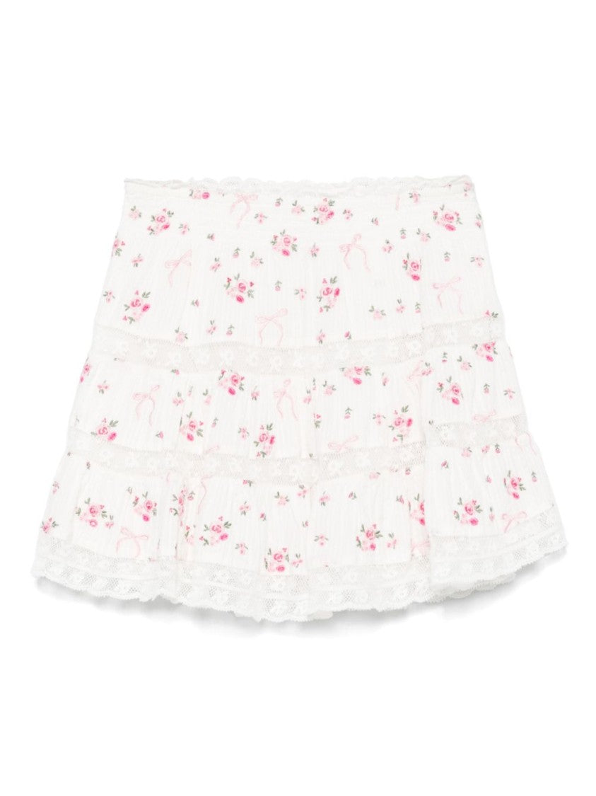 Loveshackfancy White Full Skirt With Smocked Waist