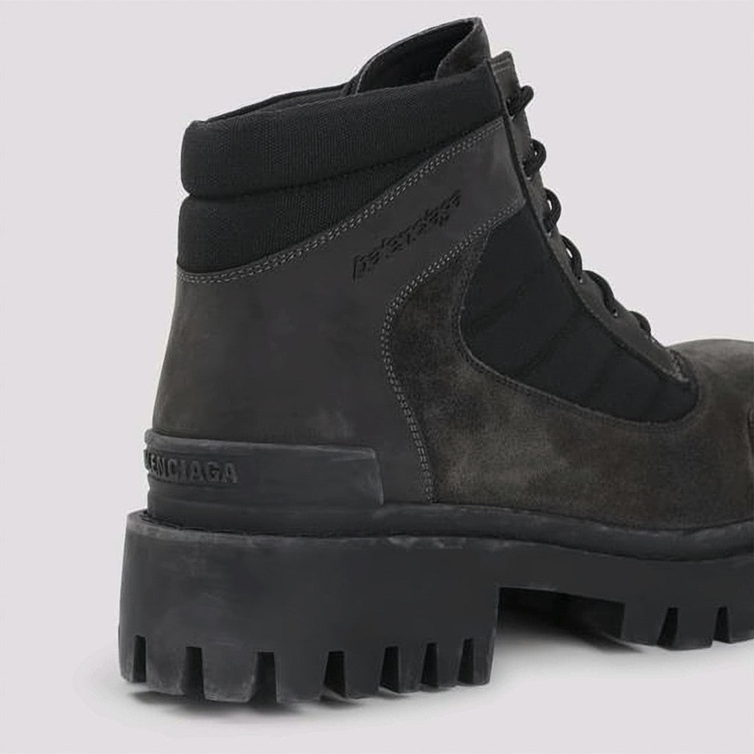 Balenciaga Rugged Black Lace-Up Boots With Calf Leather