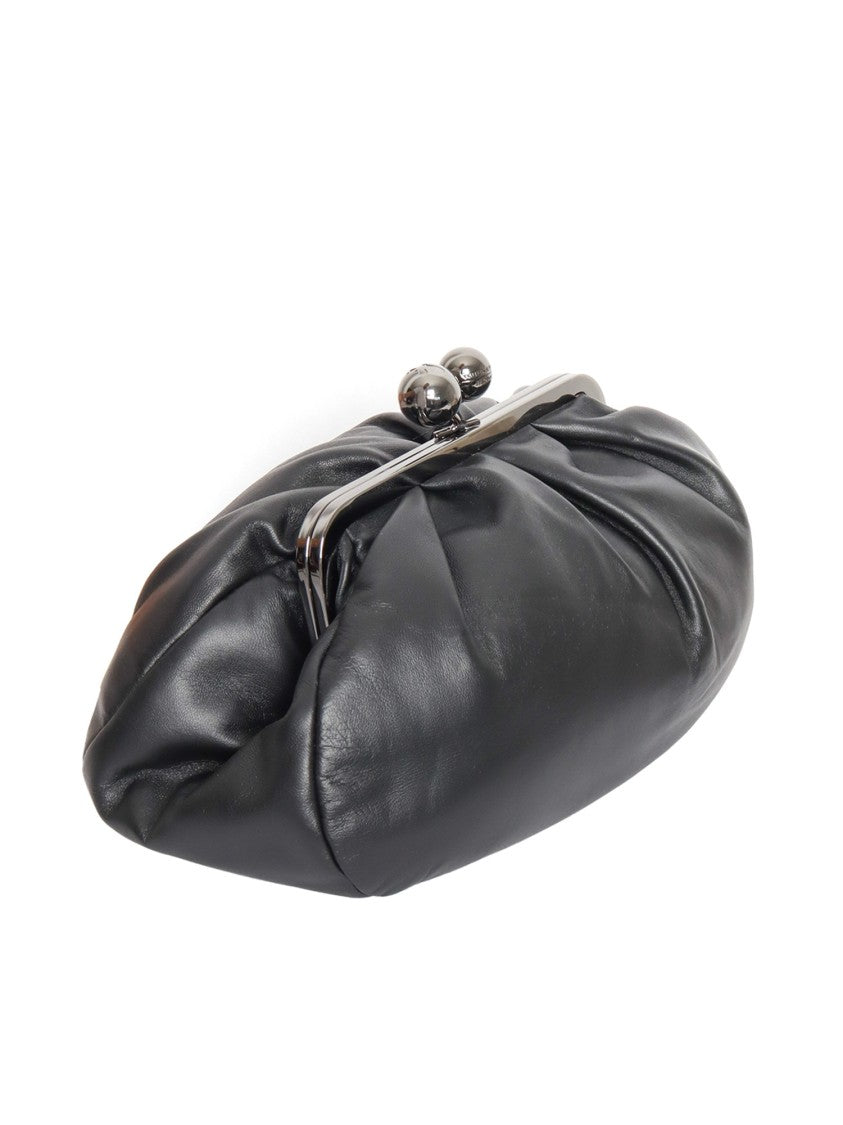 Max Mara Black Cubico Gathered Ruched Leather Clutch