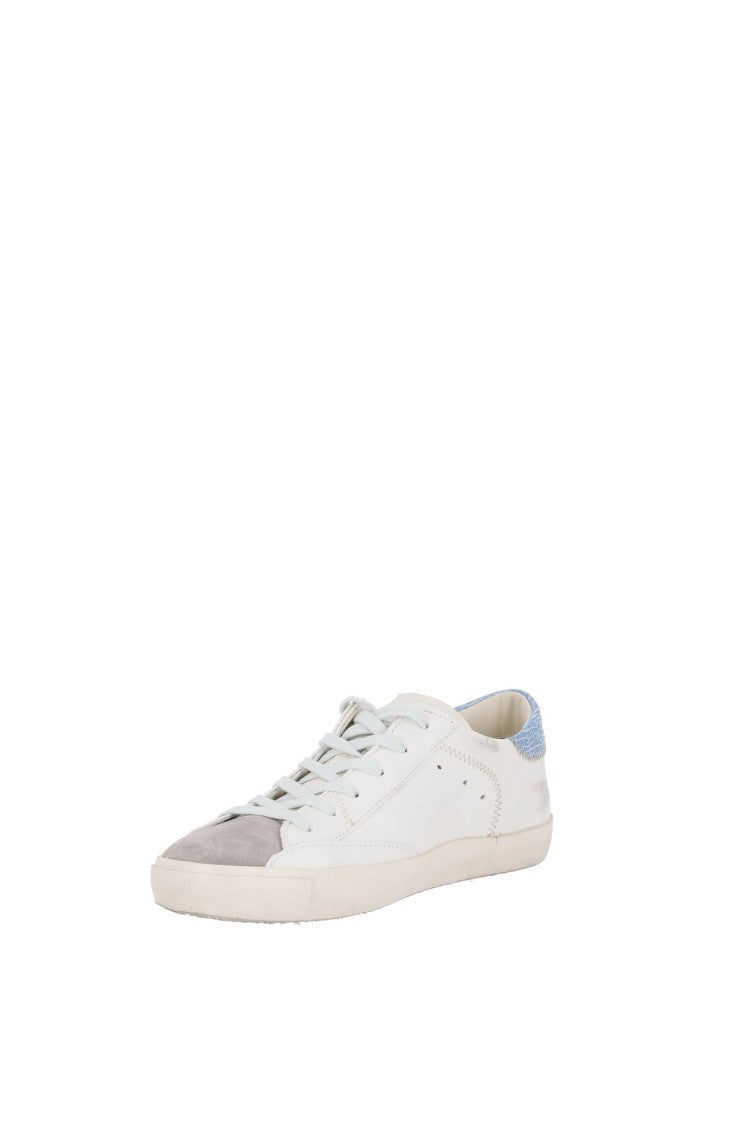 Philippe Model Paris Leather And Suede Crackled Blue Heel Sneakers
