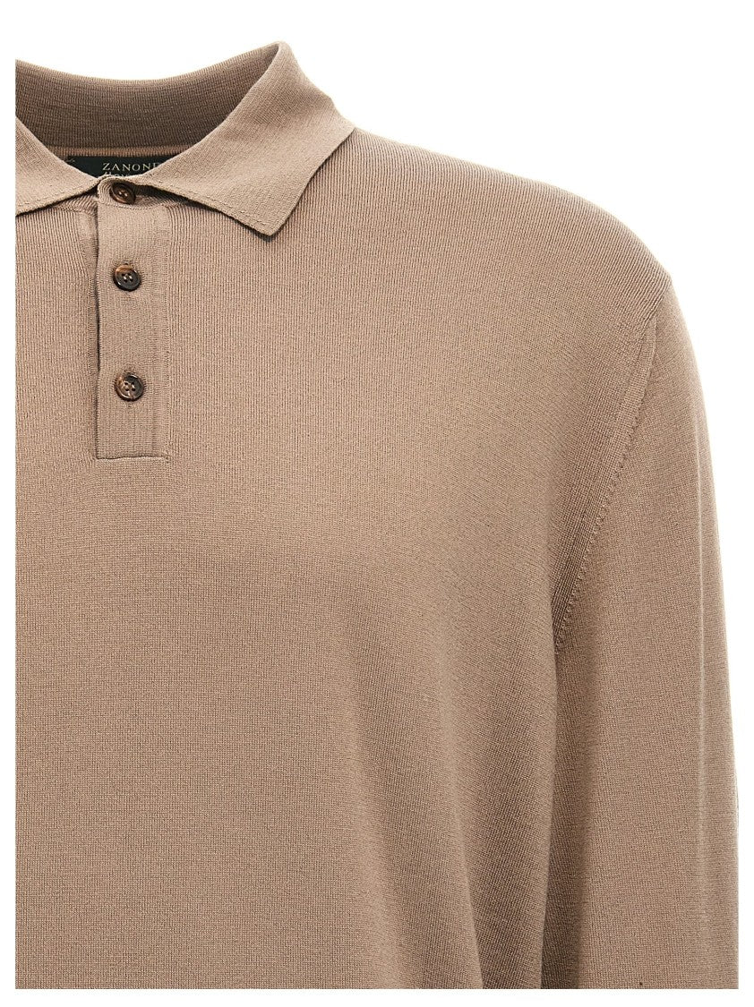 Zanone Wool Knit Polo Shirt With Classic Collar And Cuffed Sleeves