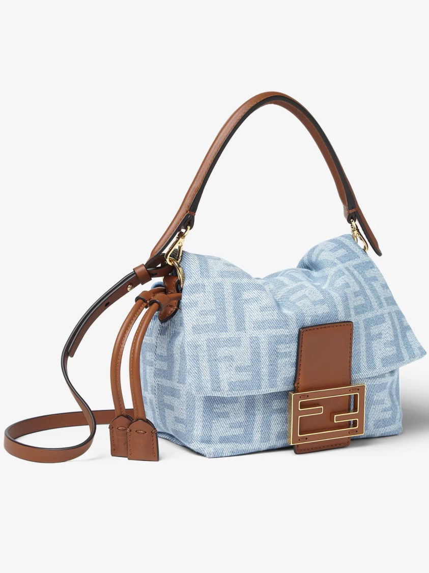 Fendi Soft Rectangular Baguette Bag With Monogram Pattern And Leather Accents