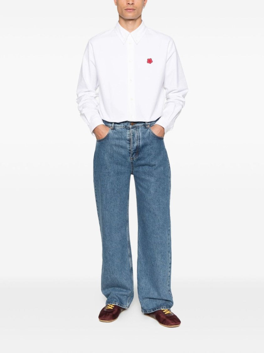 Kenzo White Button-Up Shirt With Embroidered Detail