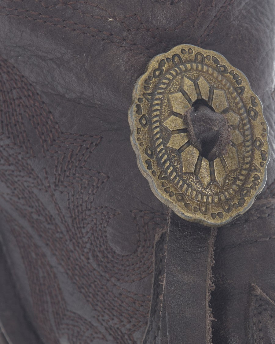 Mexicana Chocolate Stitched Leather Ankle Boots