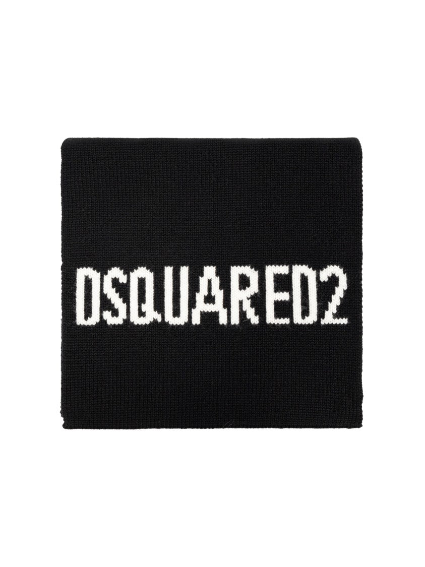 Dsquared2 Logo Intarsia Knit Wool Scarf