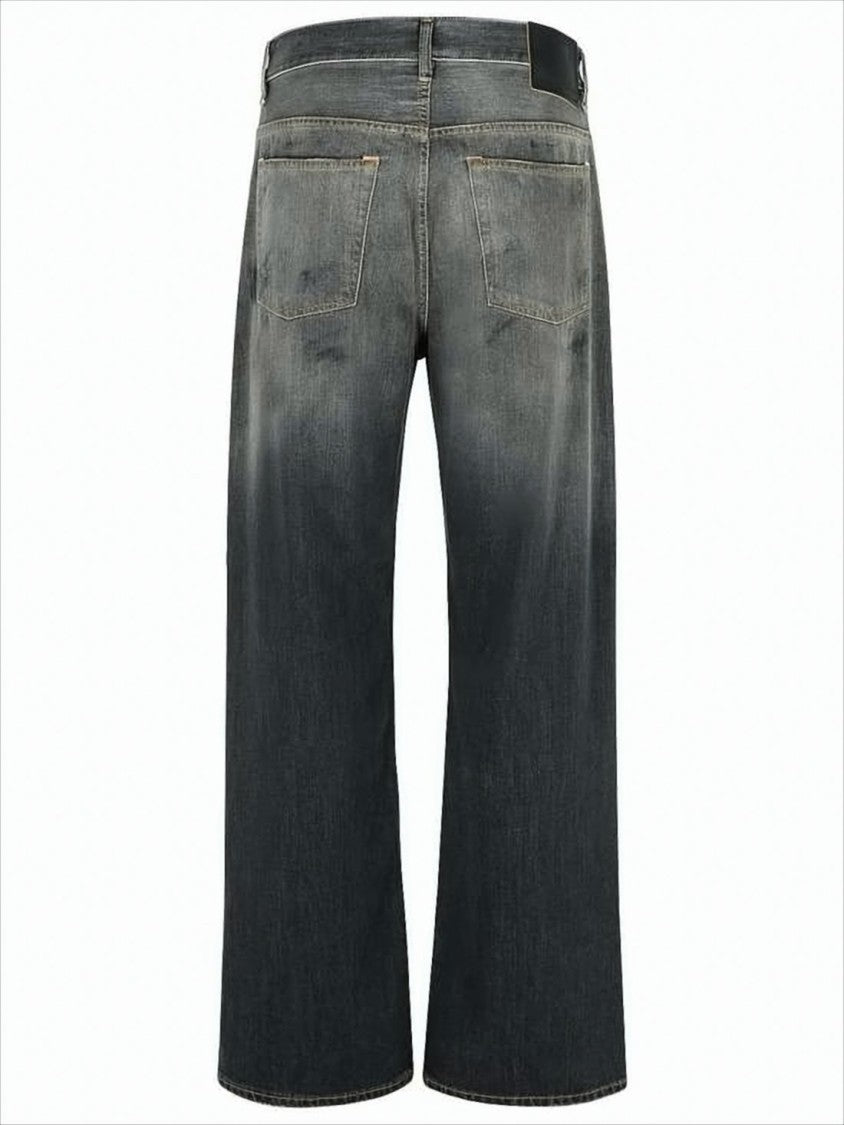 Acne Studios Faded Black Wide-Leg Denim Pants With Distressed Details