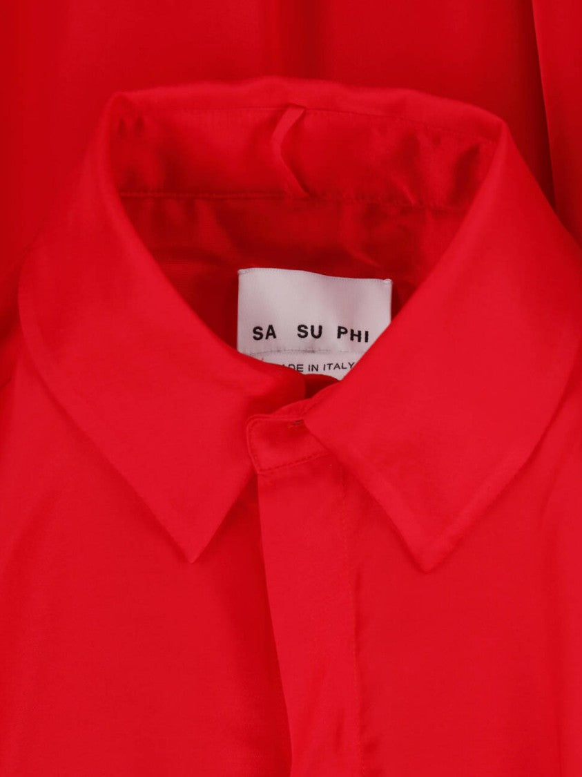 Sa Su Phi Red Voluminous Sleeve Scarf Detail Blouse