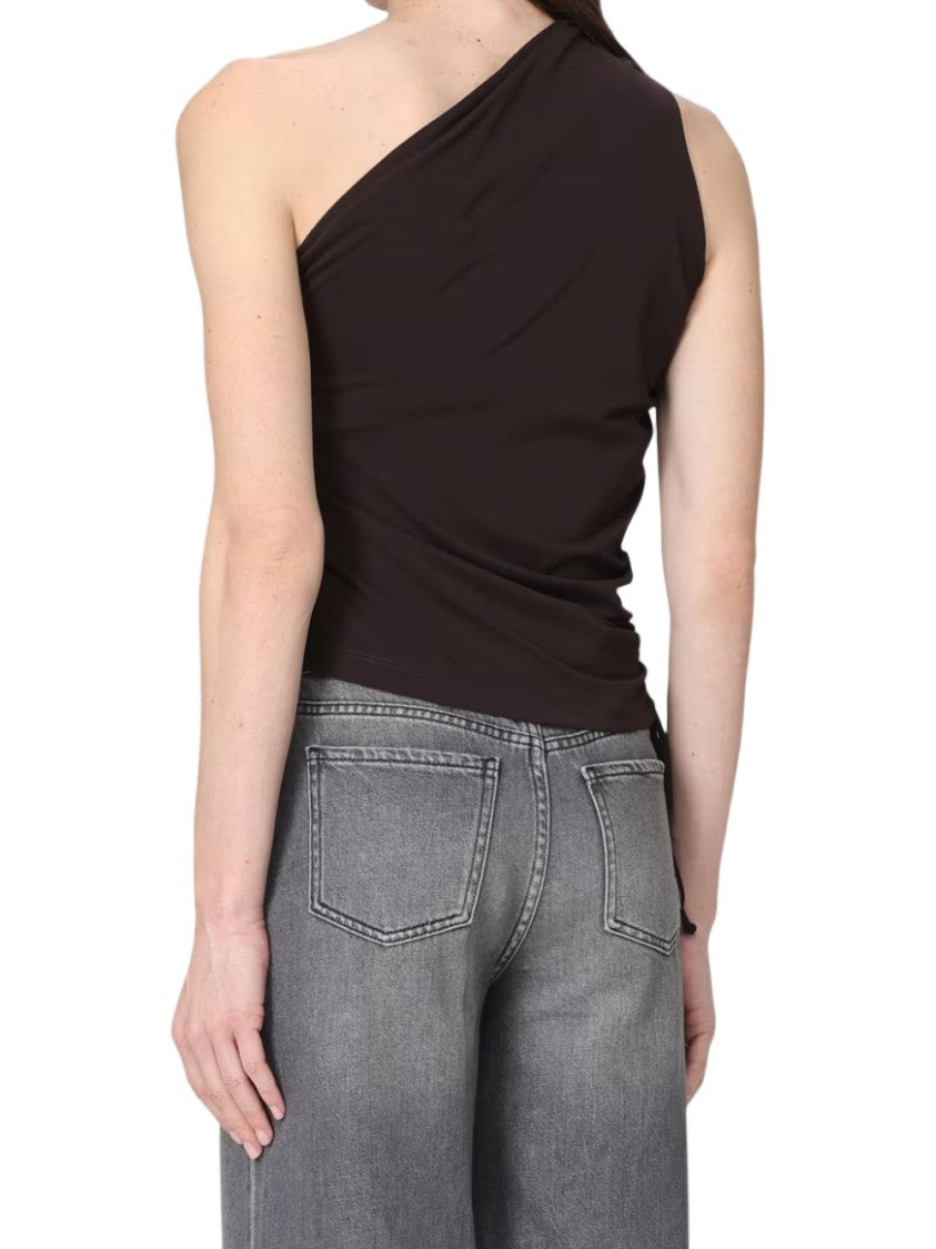 Pinko Brown One Shoulder Knot Shirt