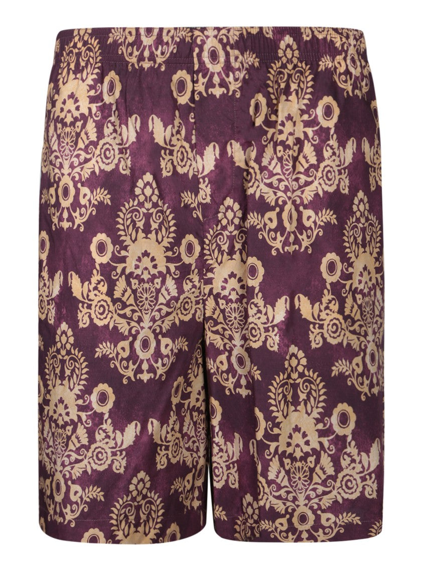 Amaranto Intricate Floral Patterned Purple Shorts