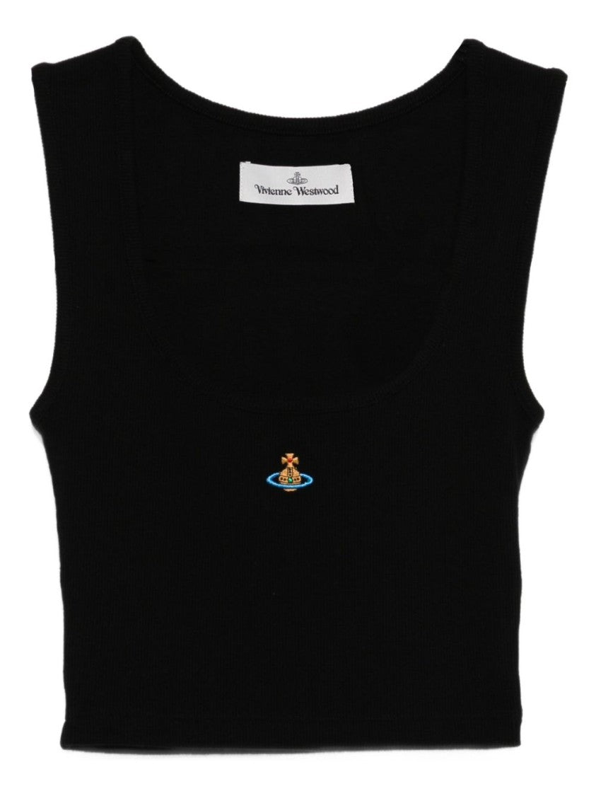 Vivienne Westwood Black Ribbed Sleeveless Small Orb Top