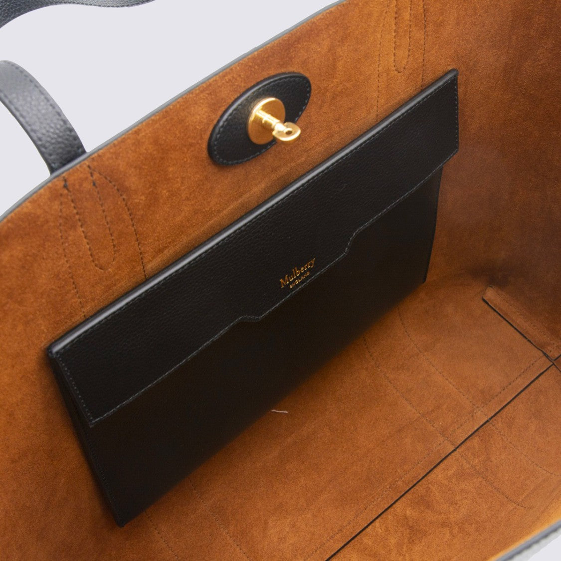 Mulberry Structured Black Tote Bag With Gold-Tone Closure