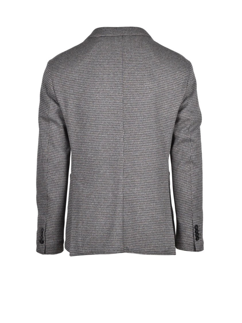At.P.Co Wardrobe Grey/Beige Checkered Rounded Polyester-Blend Jacket