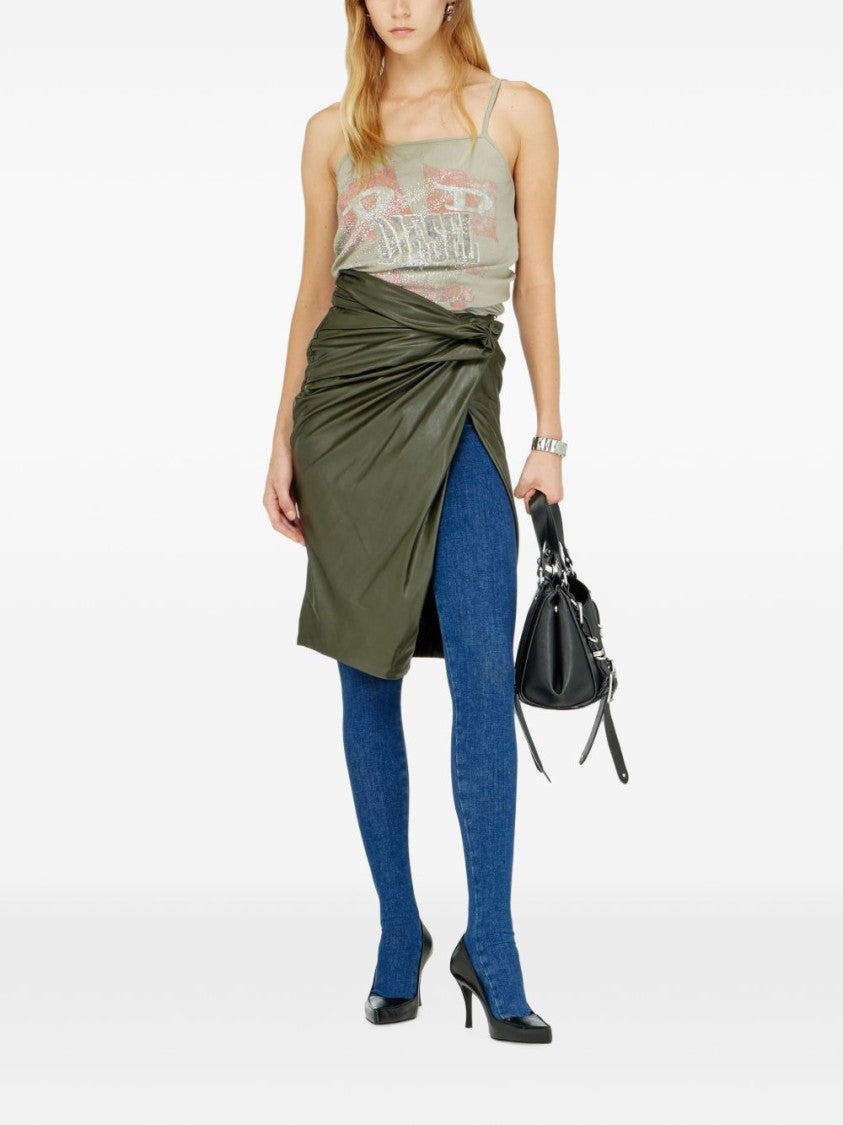 Diesel Wrap Skirt With Gathered Knot Detail And Front Slit
