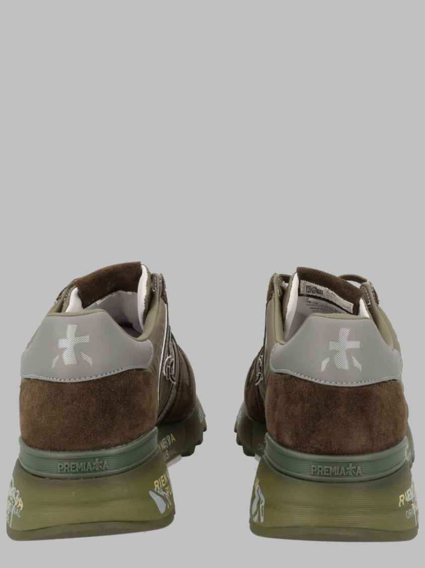 Premiata Brown Reflective Logo Leather-Suede Sneakers