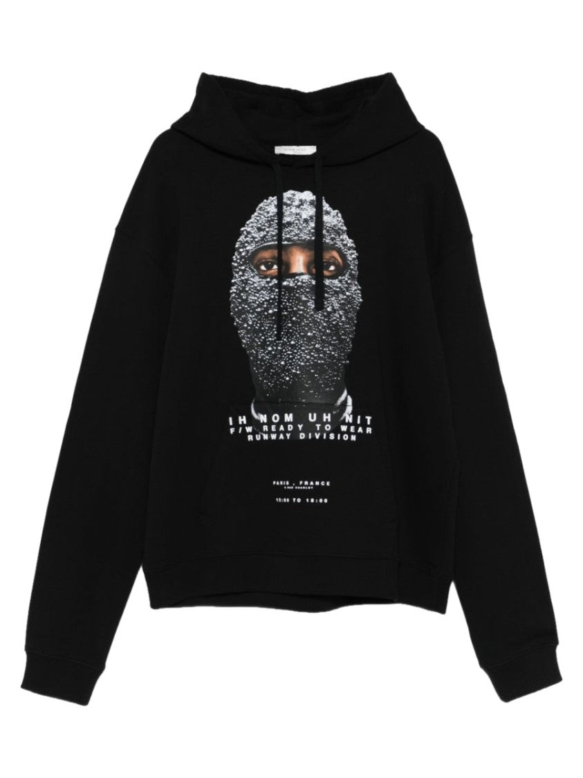 Ih Nom Uh Nit Black Graphic Printed Cotton Hoodie