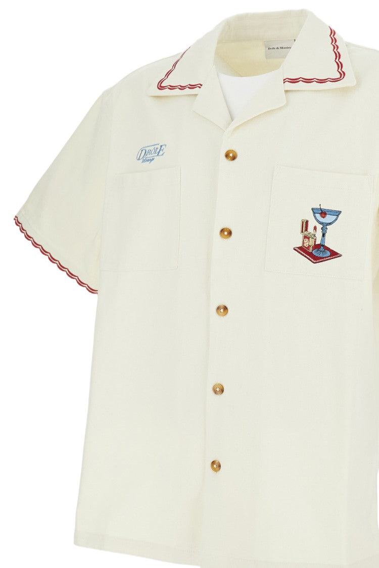 Drôle De Monsieur Loose Fit Cotton Bowling Shirt With Cuban Collar